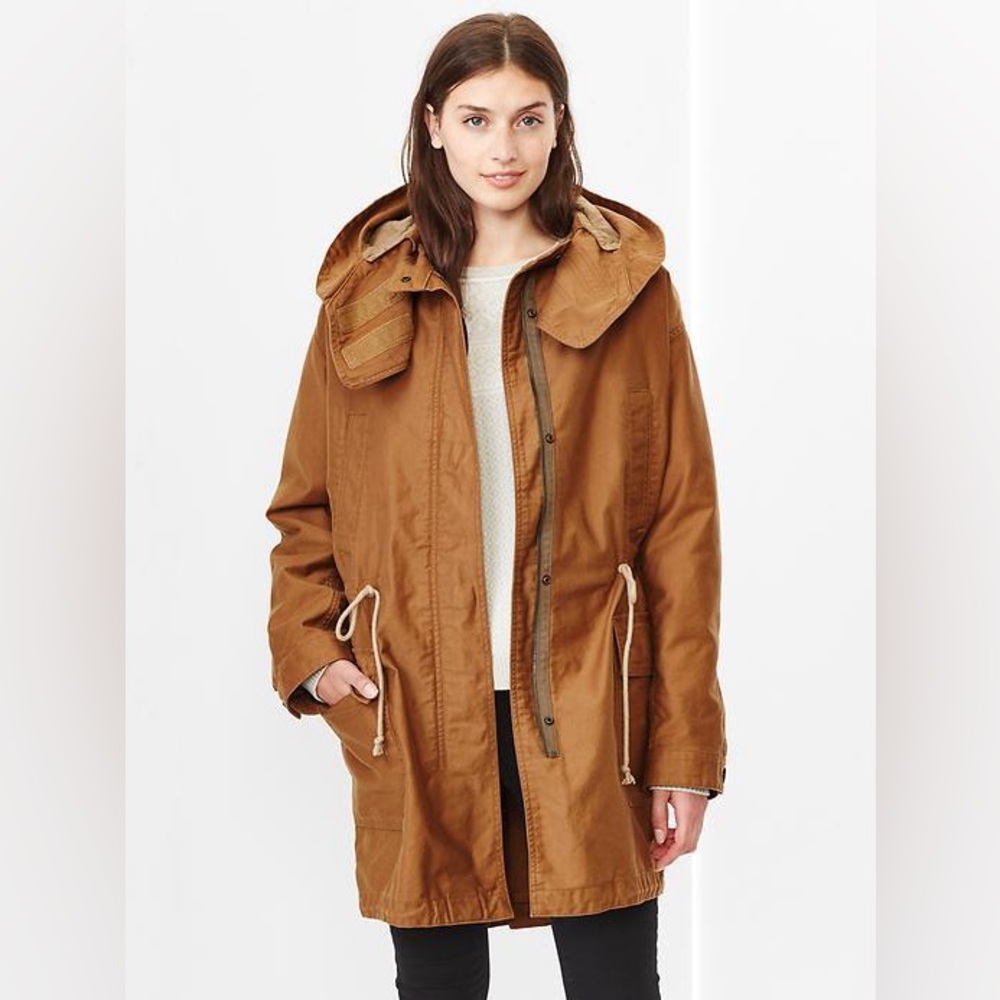 Gap Brown Utility Parka With Hood And Drawstring Waist